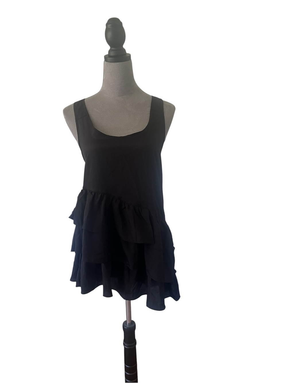 Annabelle Black Tiered Ruffle Sleeveless Tunic Top